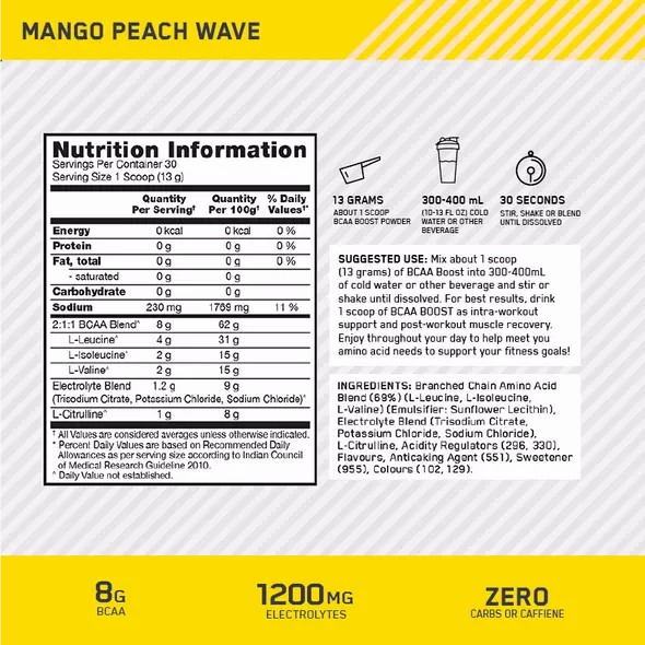 Optimum Nutrition BCAA Boost Mango Peach 30 Serves | 72165NAWO