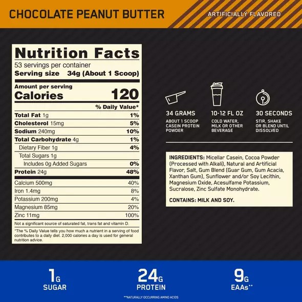 Optimum Nutrition GOLD STANDARD® 100% Casein Chocolate Peanut Butter 4 lb (53 Servings) | 64183PTBK