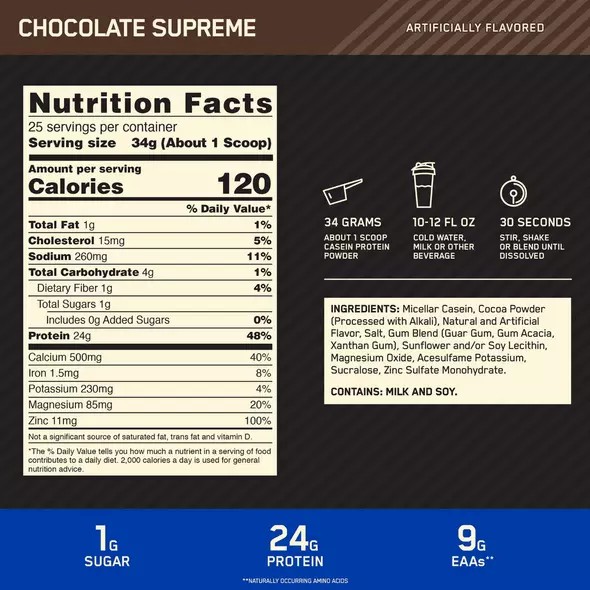 Optimum Nutrition GOLD STANDARD® 100% Casein Chocolate Supreme 2 lb (25 Servings) | 74320EQOR