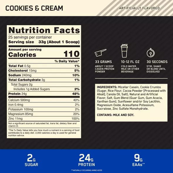 Optimum Nutrition GOLD STANDARD® 100% Casein Cookies & Cream 2 lb (25 Servings) | 57418NFDR