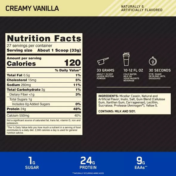 Optimum Nutrition GOLD STANDARD® 100% Casein Creamy Vanilla 2 lb (25 Servings) | 09372CETP