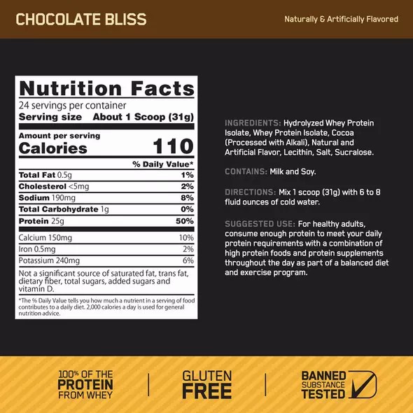 Optimum Nutrition GOLD STANDARD® 100% Isolate Chocolate Bliss 3 lb (44 Servings) | 51986YUCF