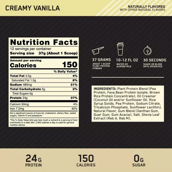 Optimum Nutrition GOLD STANDARD® 100% Plant Creamy Vanilla 0.98 lb (12 Servings) | 74195TXLE