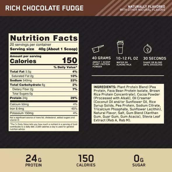 Optimum Nutrition GOLD STANDARD® 100% Plant Rich Chocolate Fudge 1.06 lb (12 Servings) | 91784NWEZ