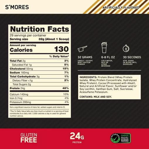 Optimum Nutrition GOLD STANDARD 100% WHEY™ *new* S'mores 2 lb (28 Servings) | 34109OAPR