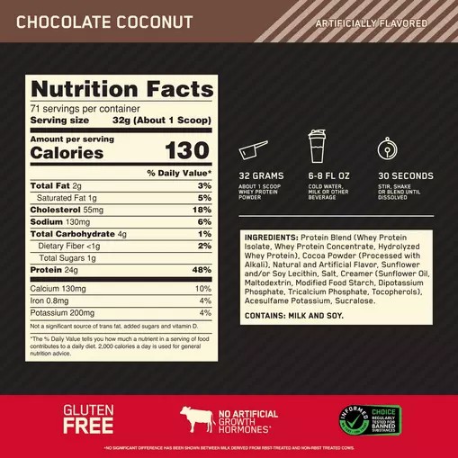 Optimum Nutrition GOLD STANDARD 100% WHEY™ Chocolate Coconut 5 lb (71 Servings) | 45892ZNUK