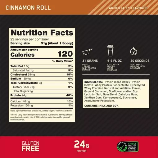 Optimum Nutrition GOLD STANDARD 100% WHEY™ Cinnamon Roll 1.5 lb (22 Servings) | 96735ZVBM