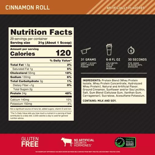 Optimum Nutrition GOLD STANDARD 100% WHEY™ Cinnamon Roll 2 lb (29 Servings) | 67058QDML