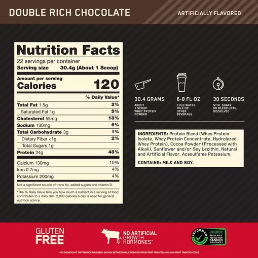 Optimum Nutrition GOLD STANDARD 100% WHEY™ Double Rich Chocolate 1.5 lb (22 Servings) | 72640PAFN