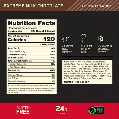 Optimum Nutrition GOLD STANDARD 100% WHEY™ Extreme Milk Chocolate 2 lb (28 Servings) | 60473WRMS