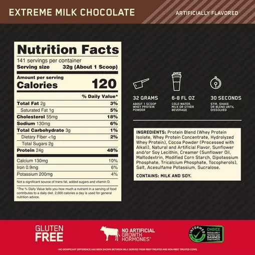 Optimum Nutrition GOLD STANDARD 100% WHEY™ Extreme Milk Chocolate 10 lb (141 Servings) | 86302VBAM