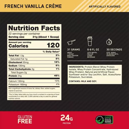 Optimum Nutrition GOLD STANDARD 100% WHEY™ French Vanilla Creme 1.5 lb (22 Servings) | 98523VLCQ