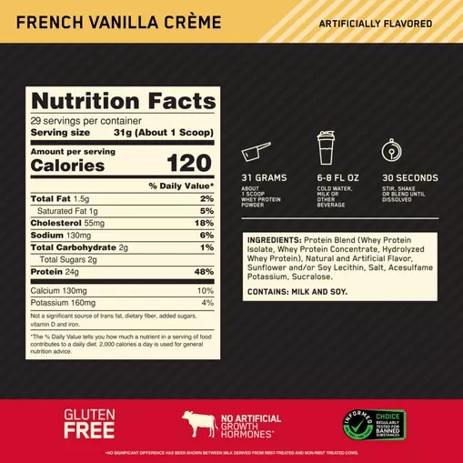 Optimum Nutrition GOLD STANDARD 100% WHEY™ French Vanilla Creme 2 lb (29 Servings) | 57461HOEN