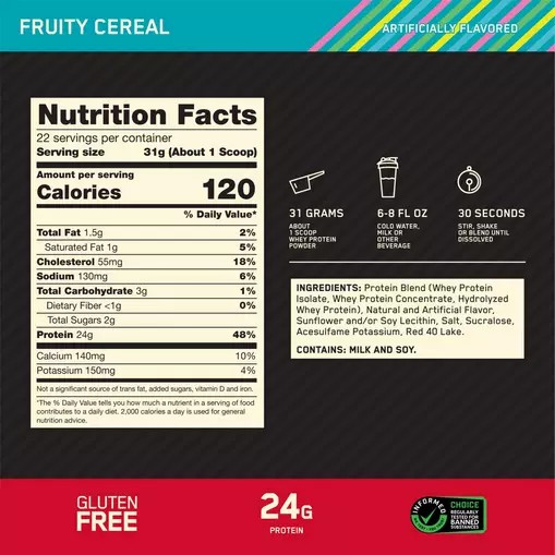 Optimum Nutrition GOLD STANDARD 100% WHEY™ Fruity Cereal 1.5 lb (22 Servings) | 91652HCLY