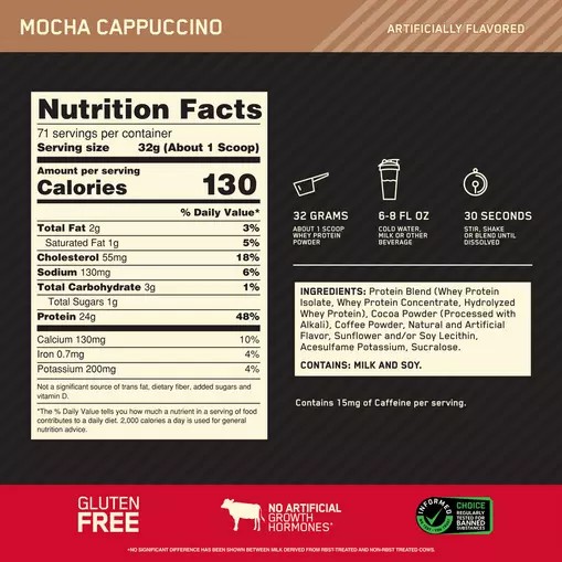 Optimum Nutrition GOLD STANDARD 100% WHEY™ Mocha Cappuccino 5 lb (71 Servings) | 35267RDBI