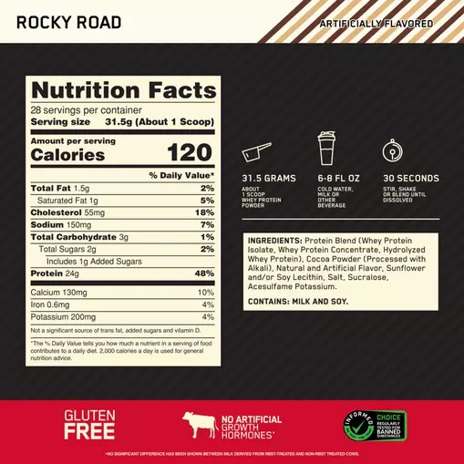 Optimum Nutrition GOLD STANDARD 100% WHEY™ Rocky Road 2 lb (28 Servings) | 35018NKRJ