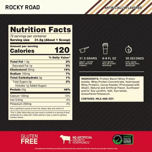 Optimum Nutrition GOLD STANDARD 100% WHEY™ Rocky Road 5 lb (72 Servings) | 07189ZXFJ