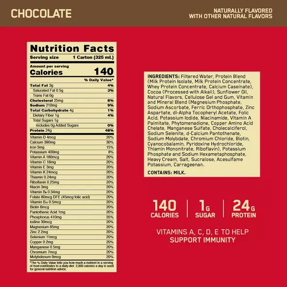 Optimum Nutrition GOLD STANDARD® Ready To Drink Protein Shake Chocolate 12 Cartons (12 Servings) | 74290HISW