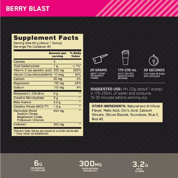 Optimum Nutrition Gold Standard Pre Advanced Berry Blast 20 Serves | 26307DBKX