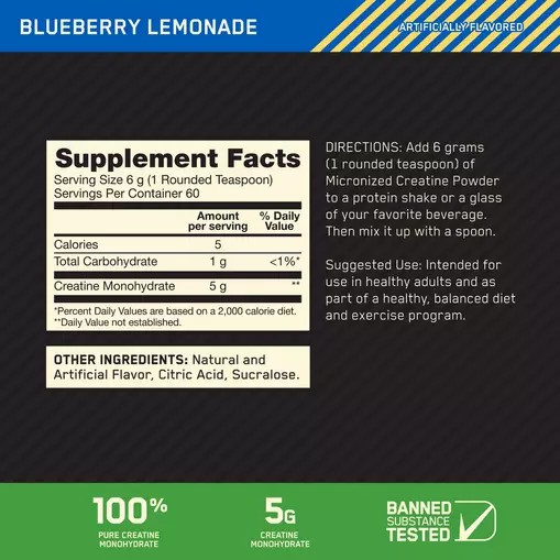 Optimum Nutrition Micronized Creatine Powder Blueberry Lemonade 0.79 lb (60 Servings) | 03985YIRX