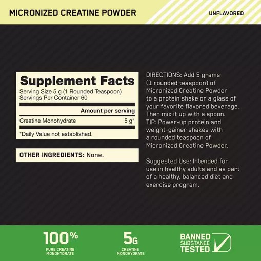 Optimum Nutrition Micronized Creatine Powder Unflavored 0.66 lb (60 Servings) | 20795DMUT