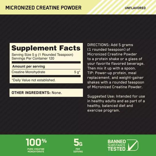 Optimum Nutrition Micronized Creatine Powder Unflavored 1.32 lb (120 Servings) | 09524HTPJ