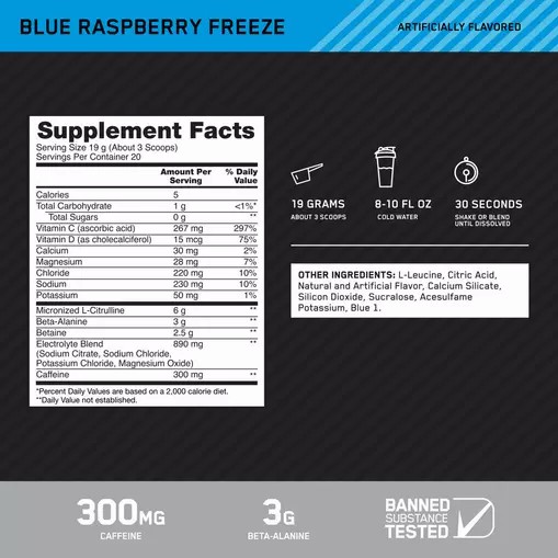 Optimum Nutrition Platinum Igniter Blue Raspberry Freeze 0.84 lb (20 Servings) | 05672ECGF