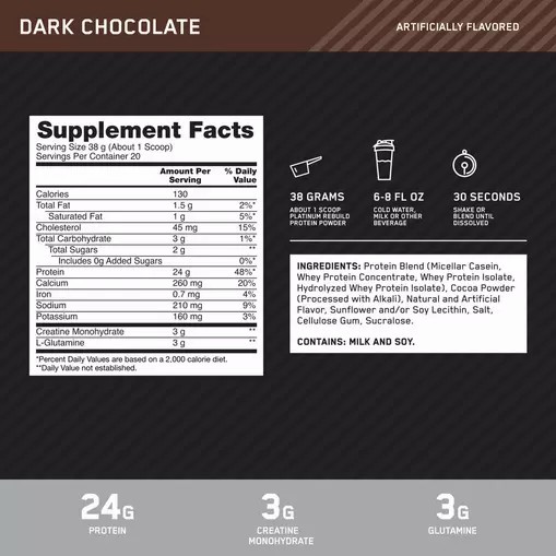 Optimum Nutrition Platinum Rebuild Dark Chocolate 1.67 lb (20 Servings) | 42078SXZL