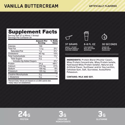 Optimum Nutrition Platinum Rebuild Vanilla Buttercream 1.63 lb (20 Servings) | 02147WPSG