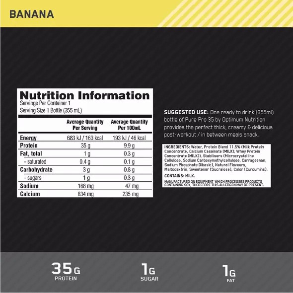 Optimum Nutrition Pure Pro 35 Banana 355ml (6 bottles) | 83160OTVX