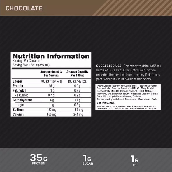 Optimum Nutrition Pure Pro 35 Chocolate 355ml (6 bottles) | 05134BZXF