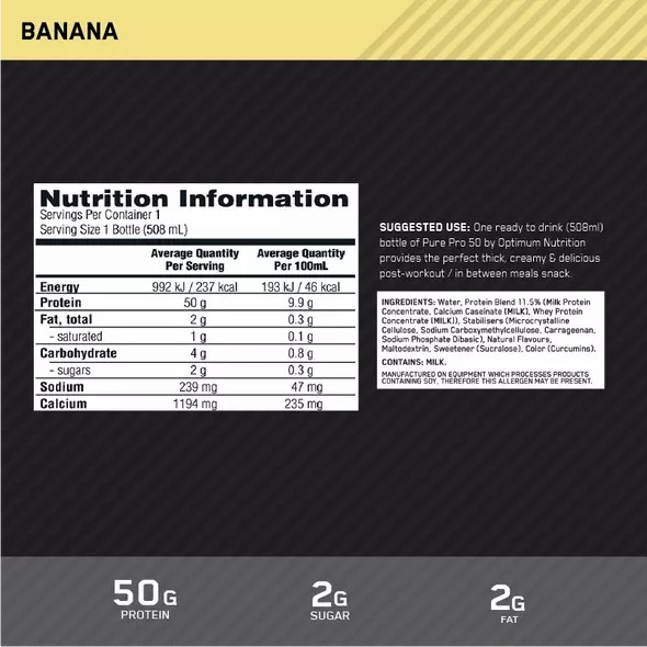 Optimum Nutrition Pure Pro 50 Banana 508ml (12 bottles) | 80794ZVOC